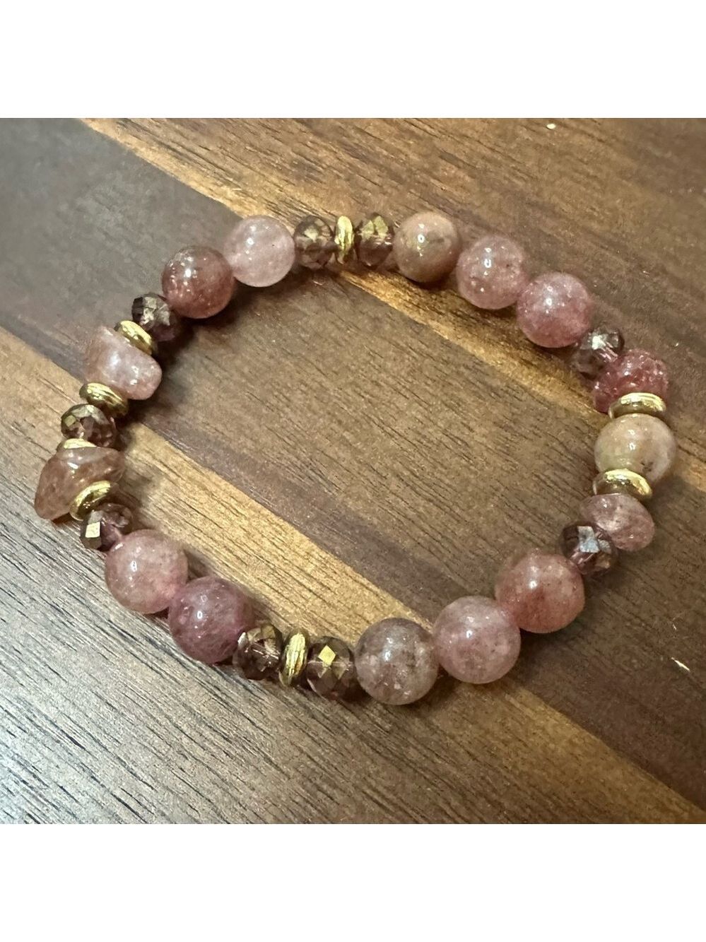 Strawberry Quartz Beaded Bracelet 6.5 inches